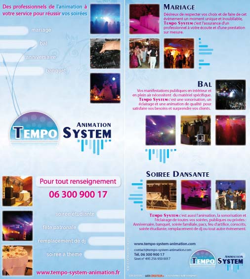 Flyer, tract, programme de Tempo System - Entreprise événementielle (animation sonorisation éclairage dans la loire (42) et la Haute-loire(43))